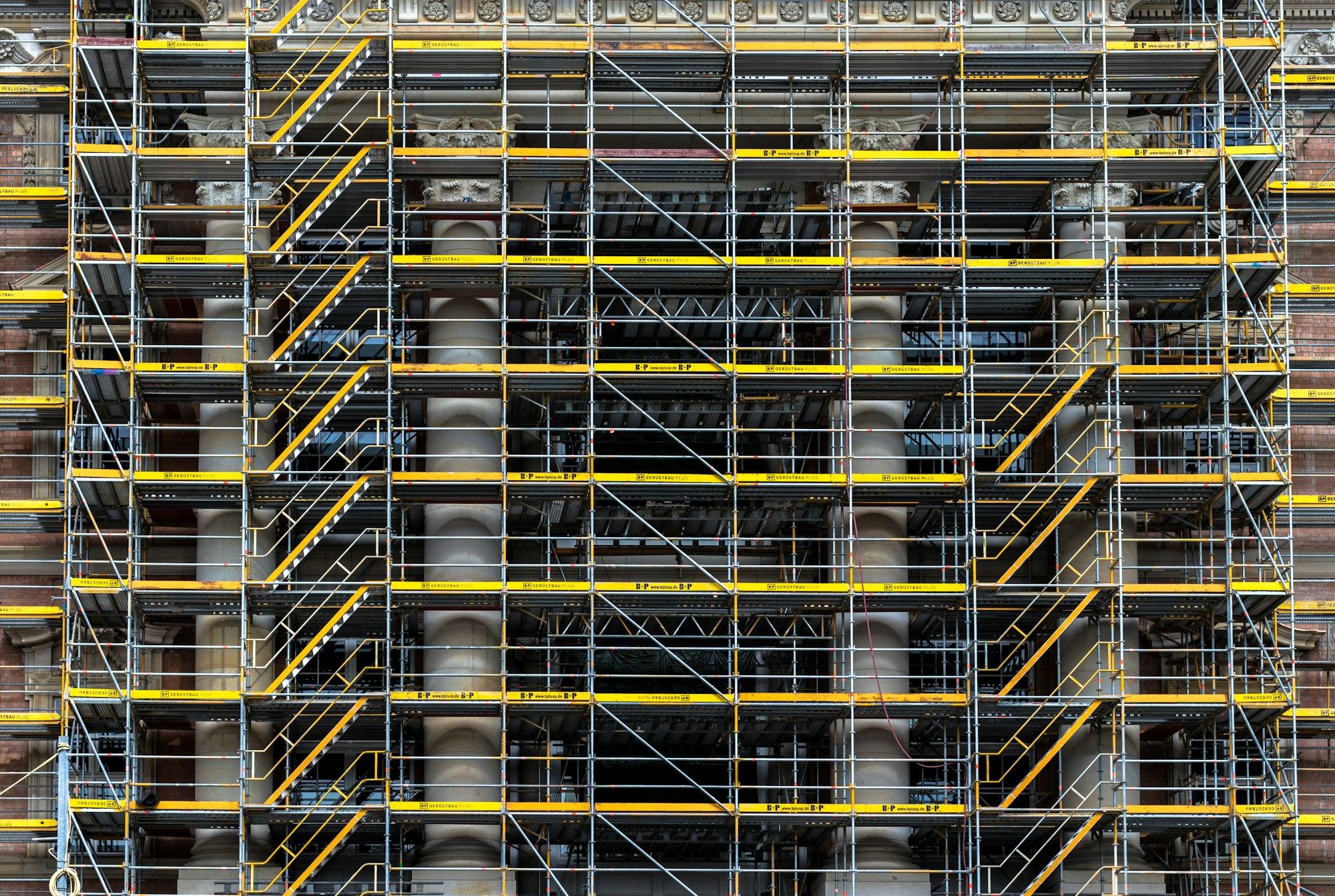 Façade refurbishment with scaffolding